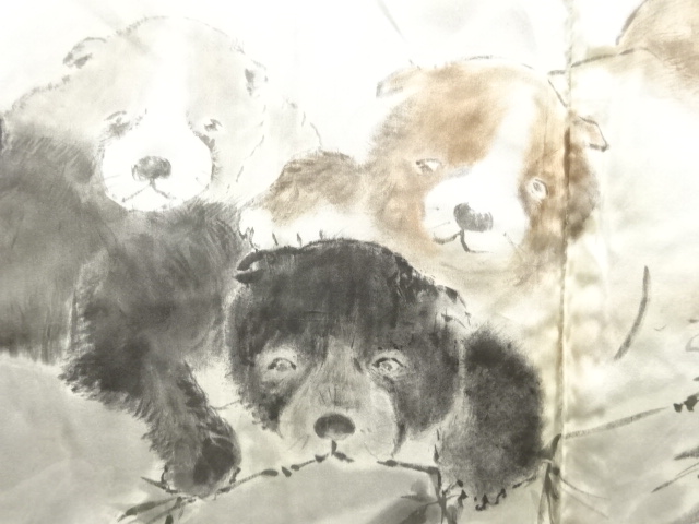 JAPANESE KIMONO / ANTIQUE MENS HAORI / SILK / MONTSUKI / PUPPY(lining)